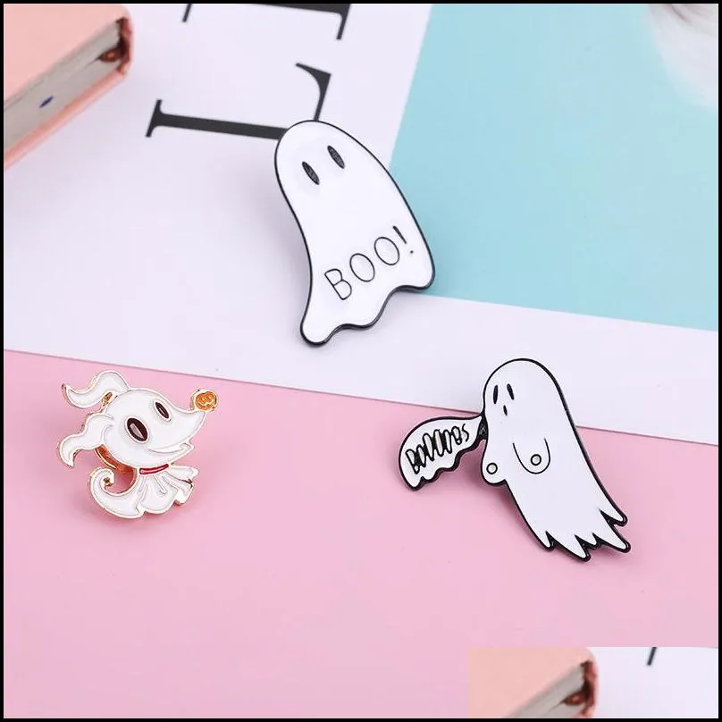 cute boo ghost enamel pin brooch cartoon women men denim jackets lapel pins backpack badges kids fashion halloween jewelry gifts 6195