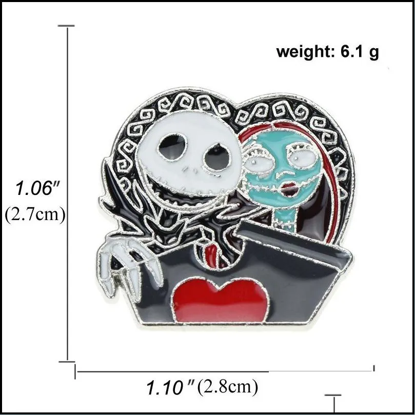 fashion enamel brooches pins jewelry the nightmare before christmas skull badge exquisite brooch pin punk lover halloween gifts 1528