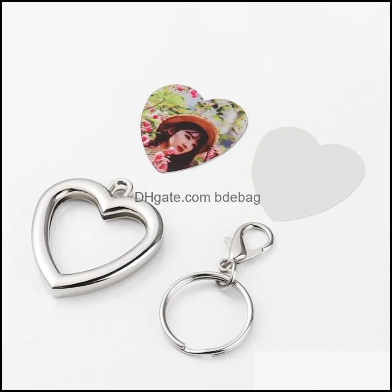 heart shape keychains sublimation blank diy printing metal pendants key buckle p o frame keys ring cute party gift 2 8mo n2