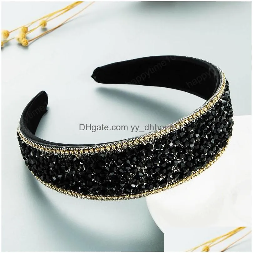 luxury korean fully color crystal headband elegant sparkly rhinestone beaded widebrimmed hairband girls tiara crowns