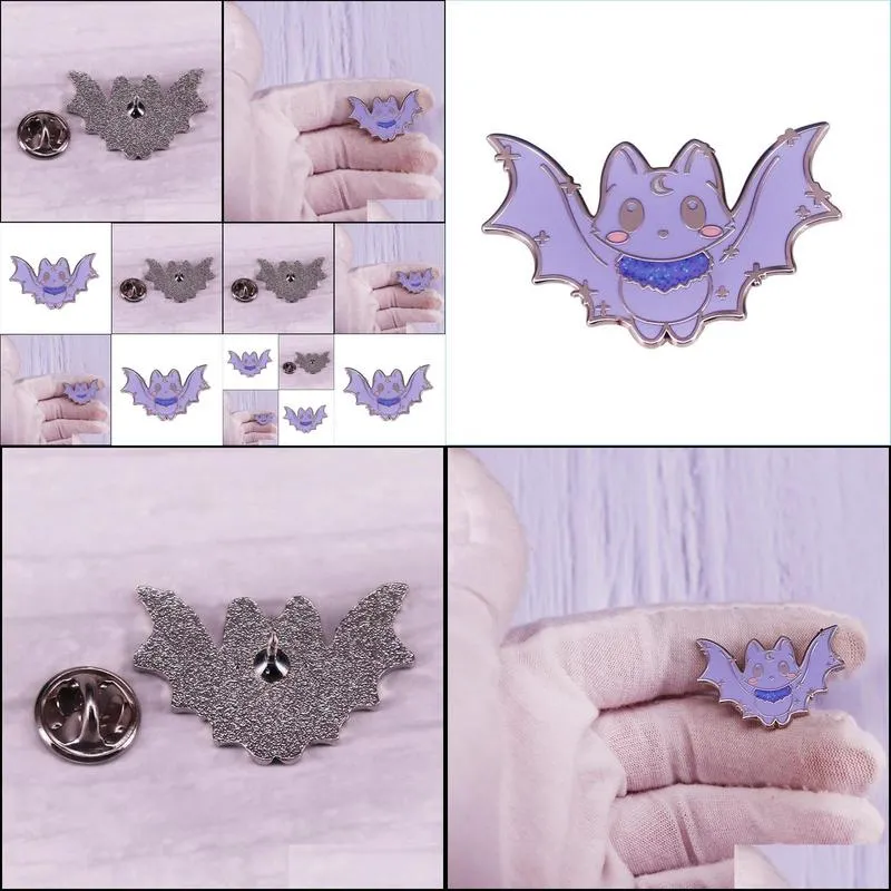 twinkle baby bat enamel pin moon cat brooch cute spooky halloween gothic fashion jewelry gift 6162 q2