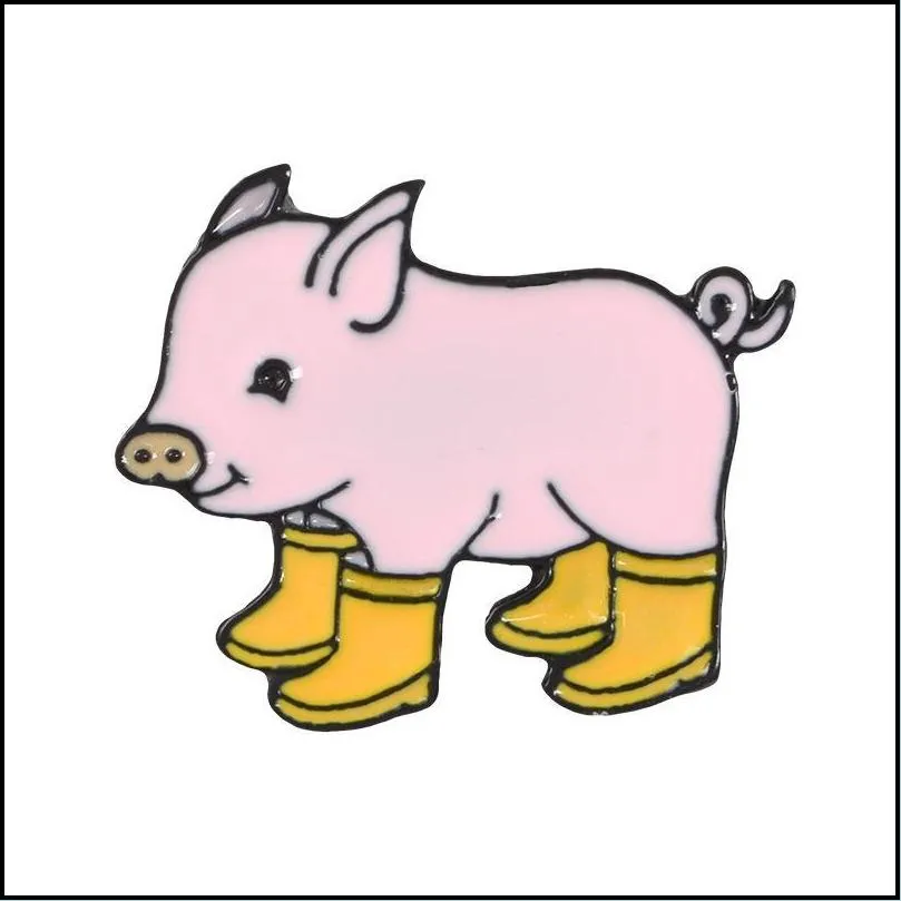 fun pig rain boots enamel pins piggy brooches badge denim jeans lapel pin cartoon cute animal jewelry gift for kids friends 6184 q2