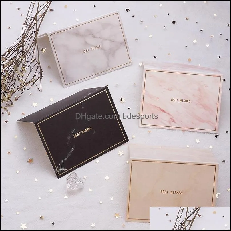 creative marble greeting card gilding handwriting small cards festival general purpose double fold specialty paper best wishs 0