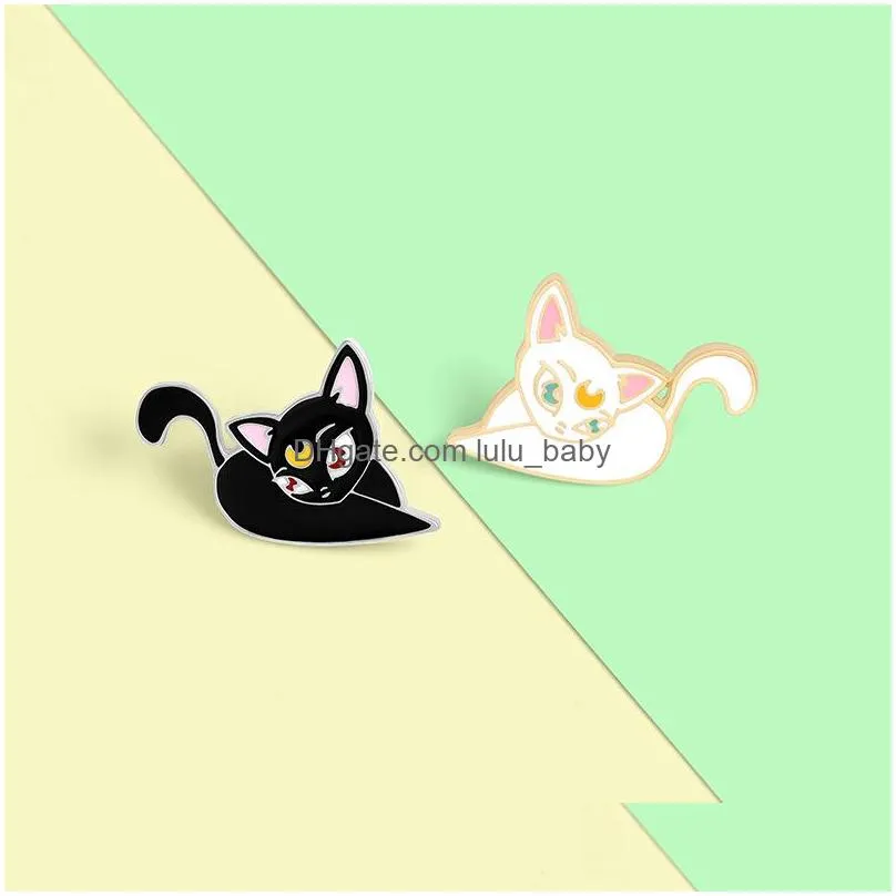 cartoon black white cat brooch for boys animal enamel pin wholesale creative animation peripherals metal badges jewelry small fashion