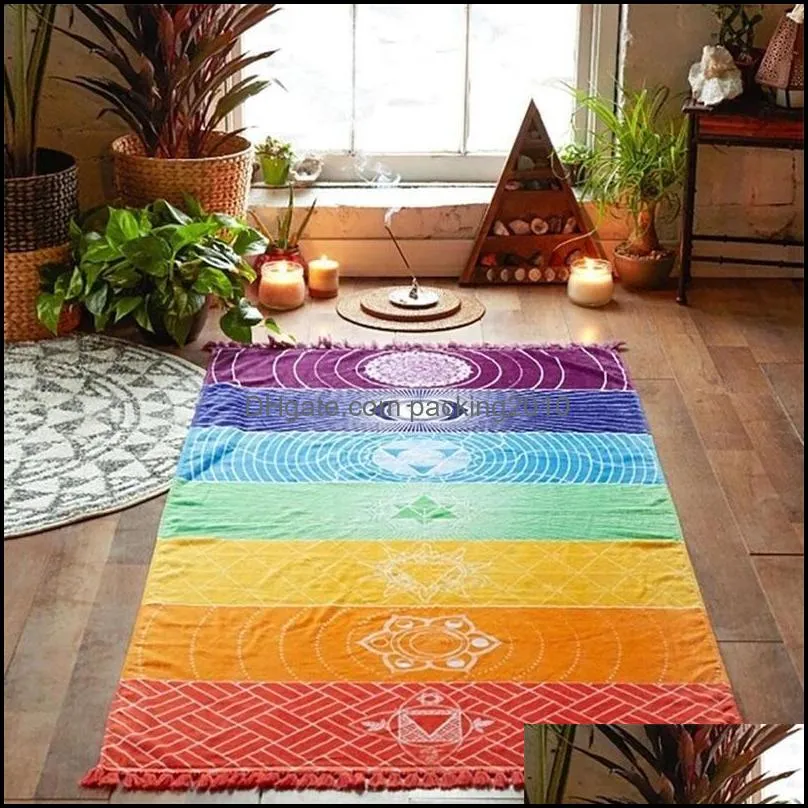 mandala bohemia blanket rainbow fashion soft carpet rugs stripes cotton bath towel for yoga beach living room multifunction 17sj zz