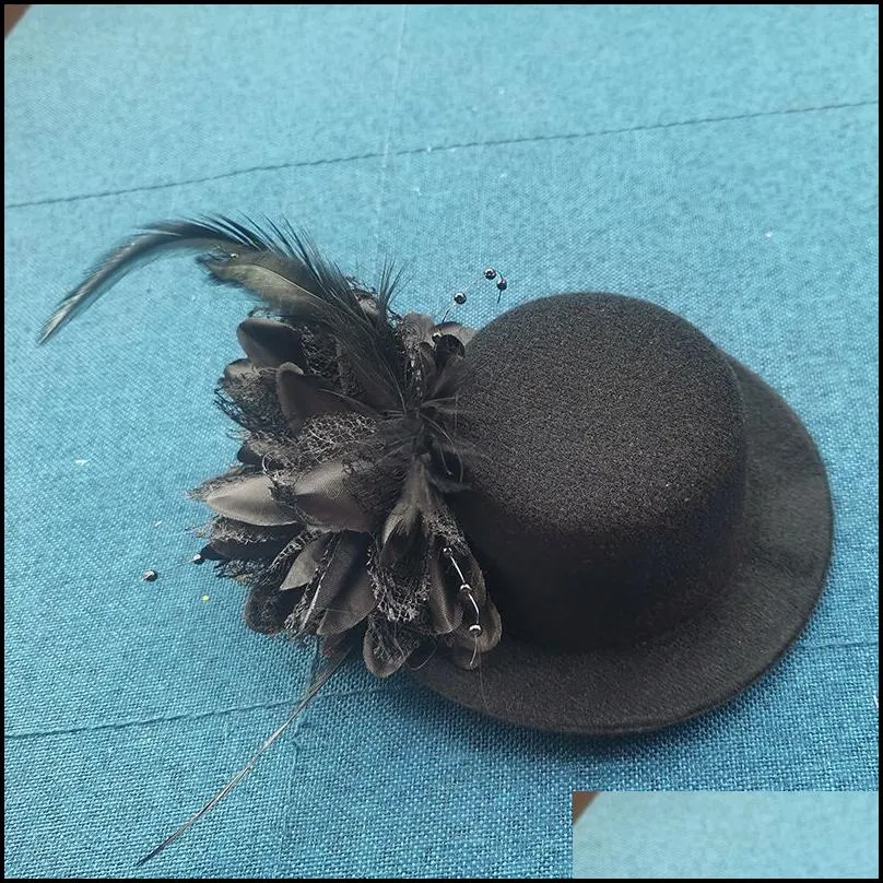 feather hat wedding ribbon gauze lace feather flower mini top hats fascinator party hair clips caps bridal accessories 1558 d3