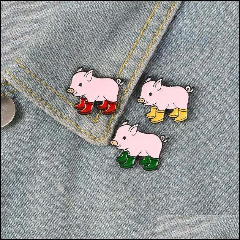 fun pig rain boots enamel pins piggy brooches badge denim jeans lapel pin cartoon cute animal jewelry gift for kids friends 6184 q2