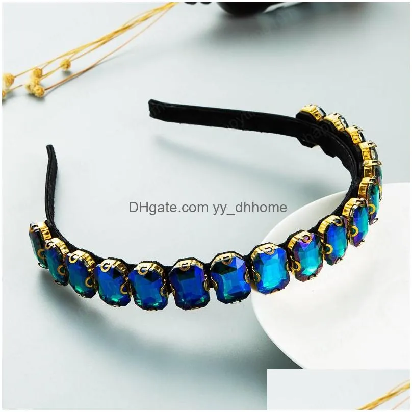 elegant multi color crystal headband for woman vintage geometric diamond beaded hairband girls party jewelry headwear