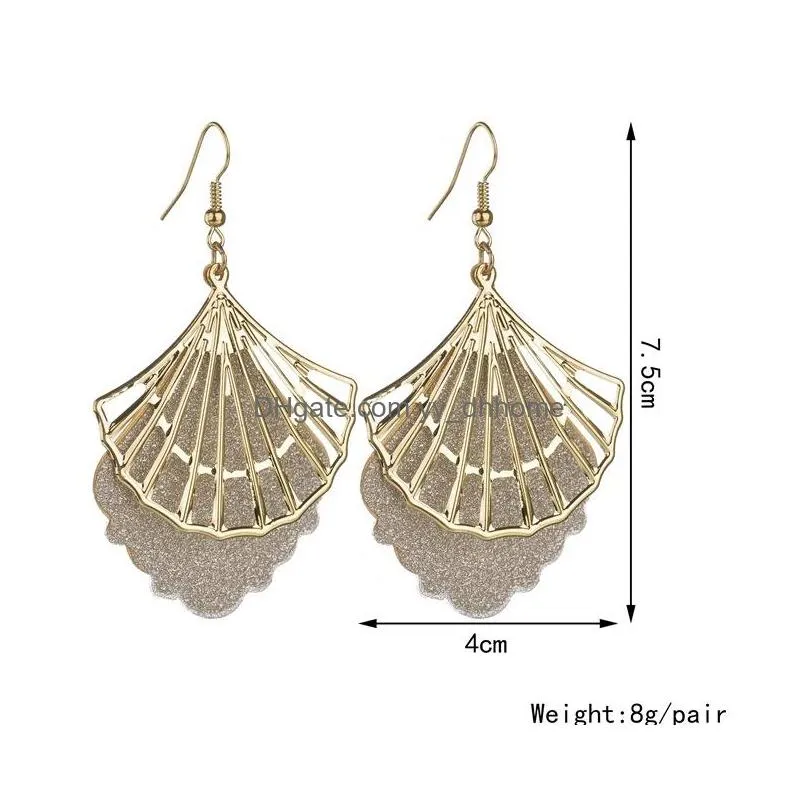 unique design geometric dangle earrings for women european american scallop shape earrings black gold silver jewelry