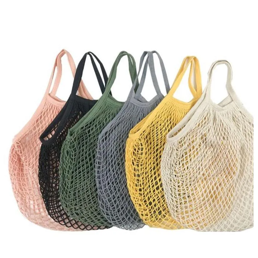 shopping bags handbags shopper tote mesh net woven cotton bag string reusable fruit storage handbag home 7 j2