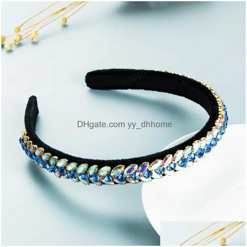 colorful crystal leaf headband vintage geometric gem diamond velvet hairband girls party jewelry tiara bezel