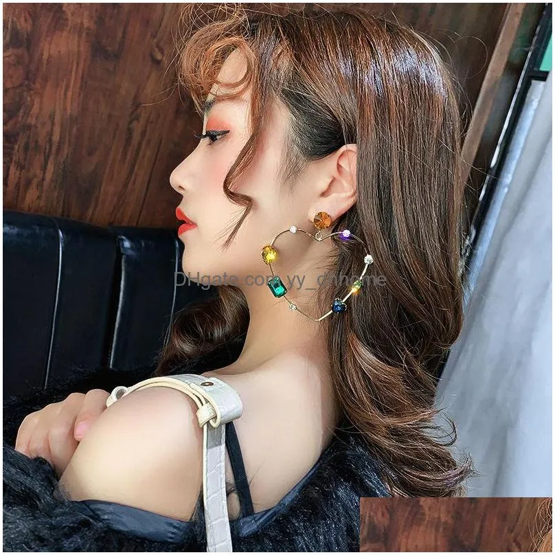 2020 korean exaggerate crystal star heart drop earrings for women fashion asymmetrical boucle doreille jewelry