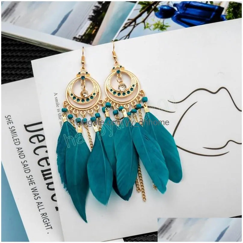 classic white feather dangle earrings for women wedding bride jewelry hangers bohemian boho gold alloy earrings brincos bijoux