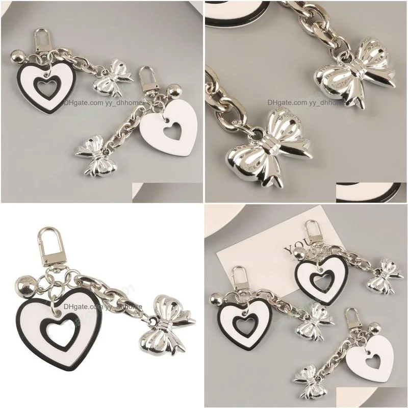 korean cute love bowknot keychain pendant with bell chain headphone cover women car bag decor cartoon key ring year gift