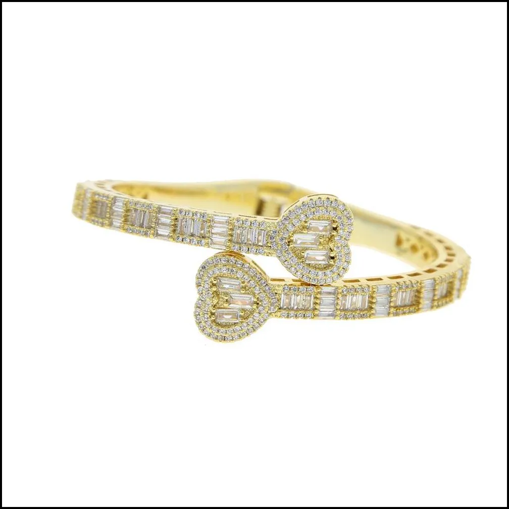 delicate baguette cz heart shape adjustable cuff bangle bracelet iced out bling 5a cubic zirconia luxury women hiphop jewelry