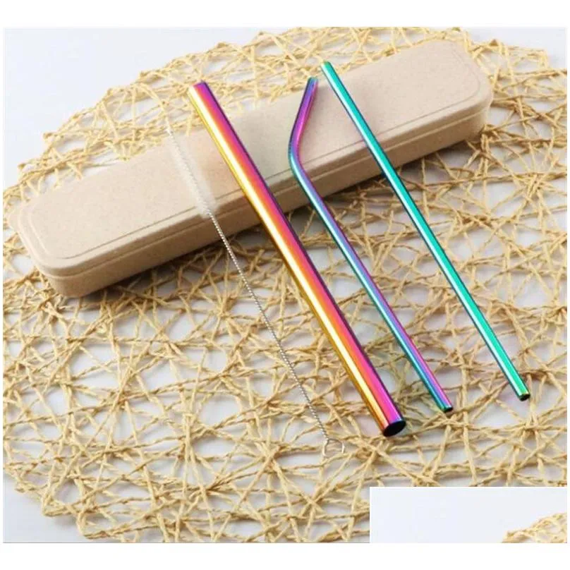 4pcs/set stainless steel drinking straws with package box reusable drinking straw smoothie straws cleaning brush 399 j2