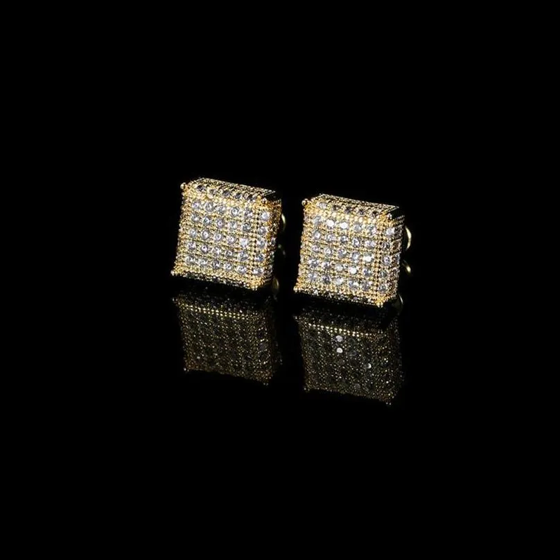 hip hop rapper rock gold plated cz studded 18k square diamond for mens earrings fashion luxury jewelry