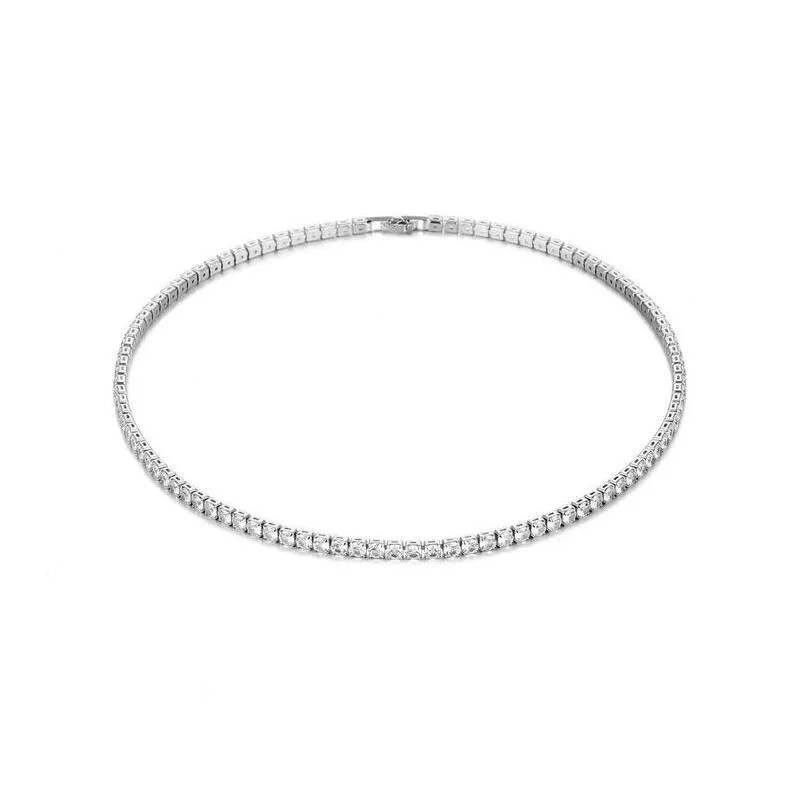 tennis chain hip hop 18k gold filled white cubic zircon cz diamond gemstones necklace gift