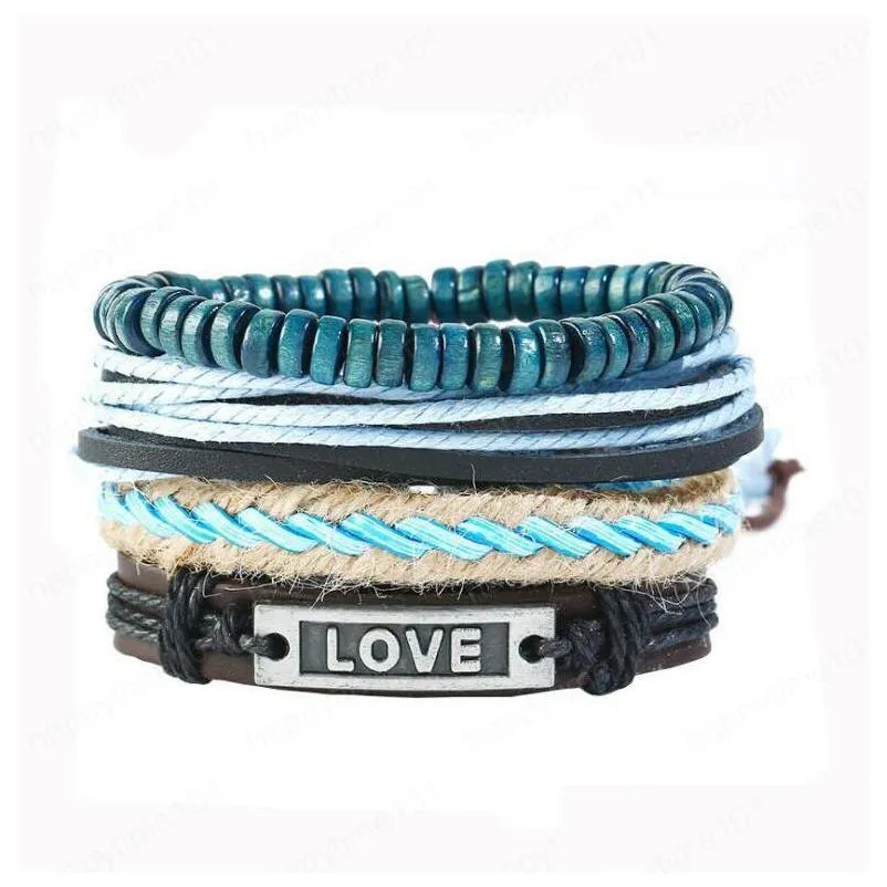 mens bracelet 100 genuine leather bracelet love beading hemp rope simple and easy adjustable bracelet 4 styles 1 set