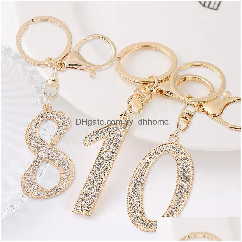 fashion rhinestone figure key rings 09 number arabic numerals keychain for women jewelry handbag pendant keyring keyfob