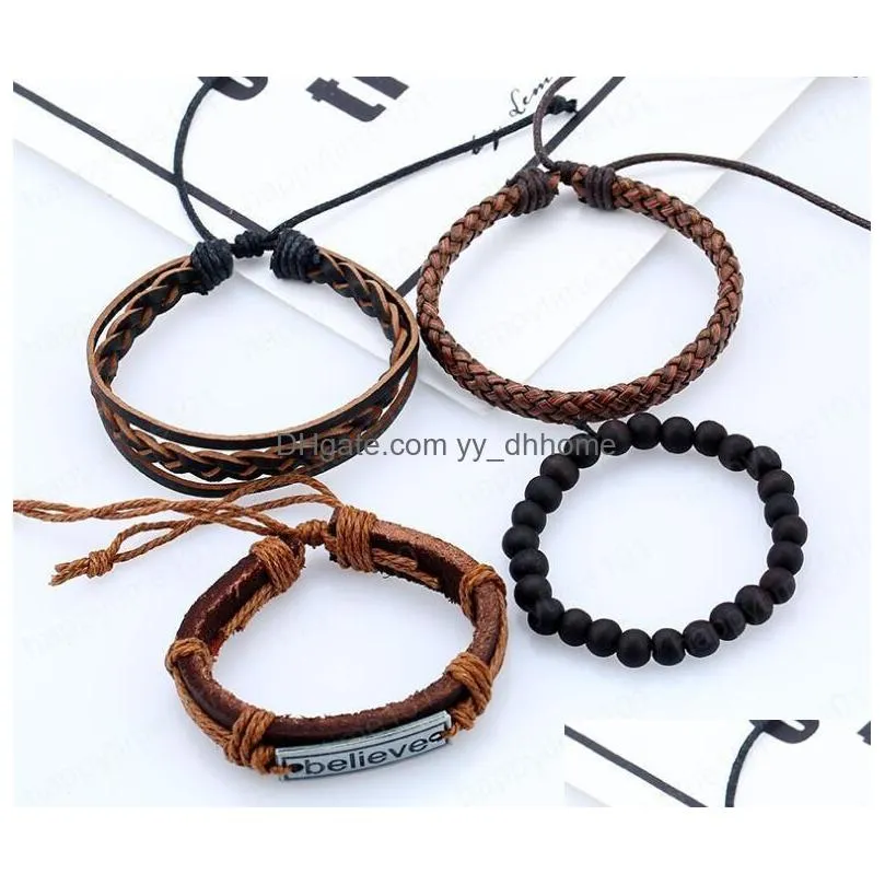 mens bracelet 100 genuine leather bracelet believe beading hemp rope simple and easy adjustable bracelet 4 styles 1 set