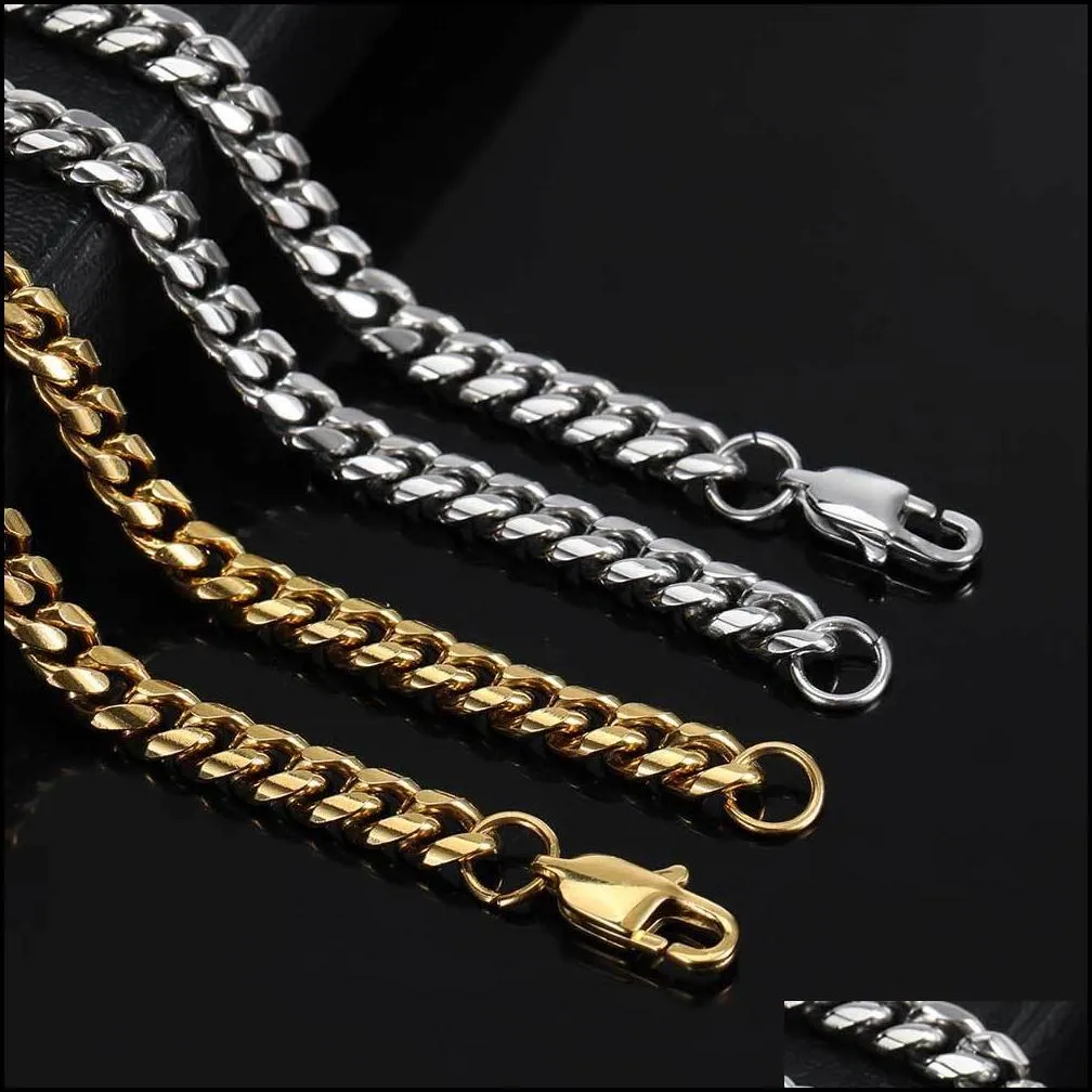 hip hop cuban link chain necklace 18k real gold plated stainless steel metal necklace for men 4mm 6mm 8mm