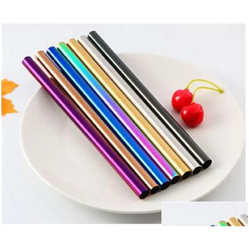 4pcs/set stainless steel drinking straws with package box reusable drinking straw smoothie straws cleaning brush 399 j2