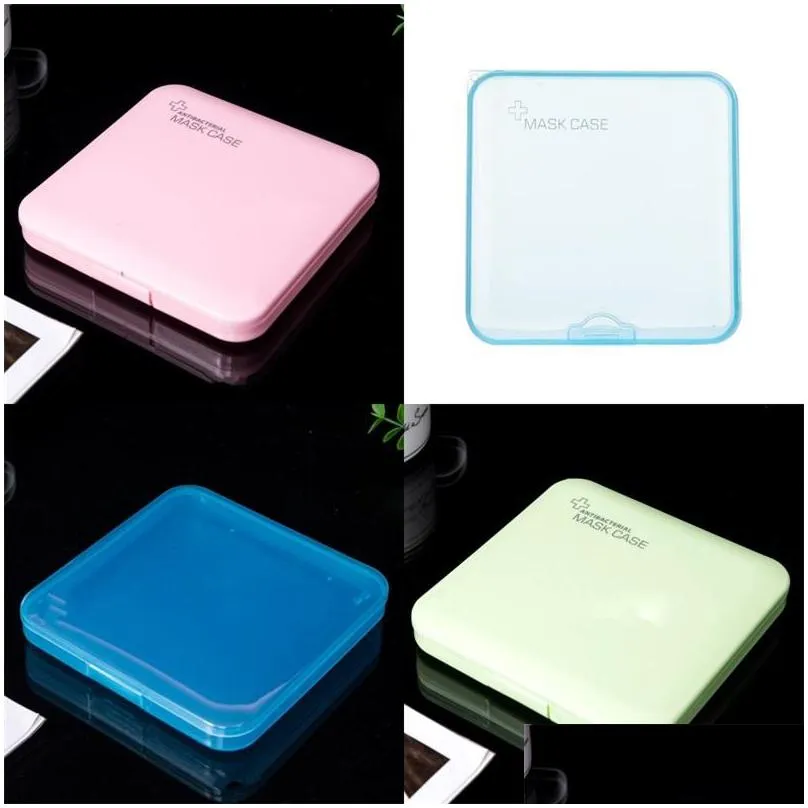 storage box mask container masks case face holder plastic square green blue white transparent simplicity outdoors waterproof 1 8hy f2