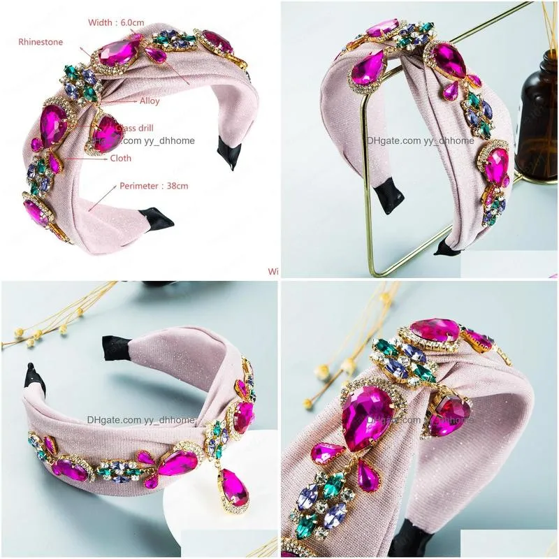 luxury multi color crystal pendant headbands gorgeous geometric beaded bowknow hairband bridal wedding crowns