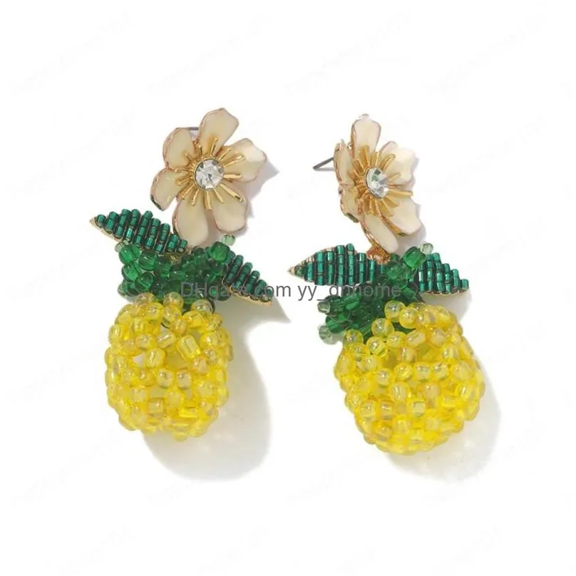 bohomian cute flower and pineapple dangle earring women trendy handmade resin beads drop earrings jewelry