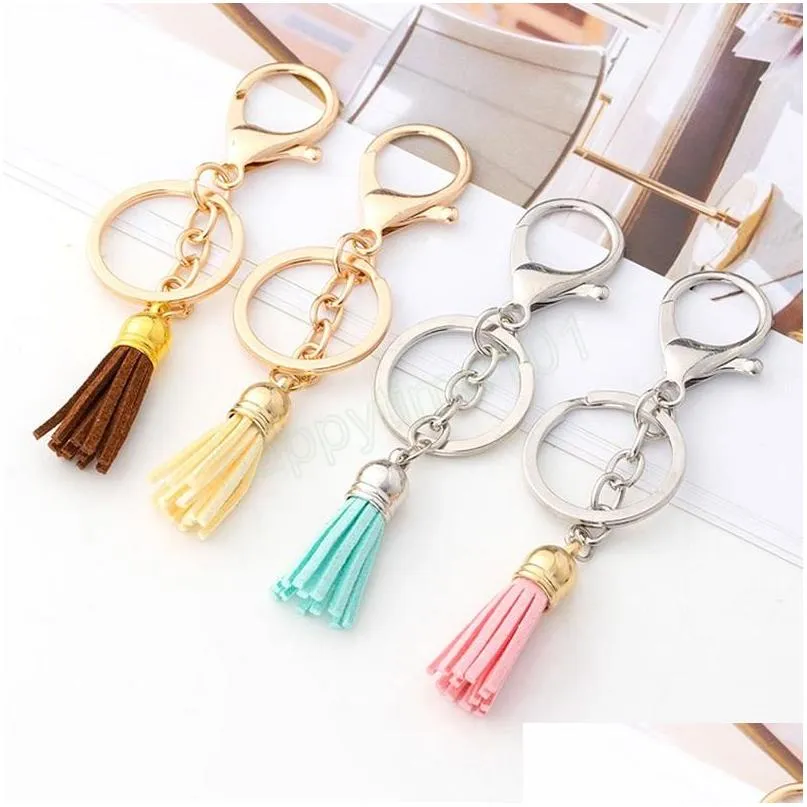 luxury velvet leather tassel key chain women bag hanging pendant ornaments car key ring holder jewelry trinket wholesale