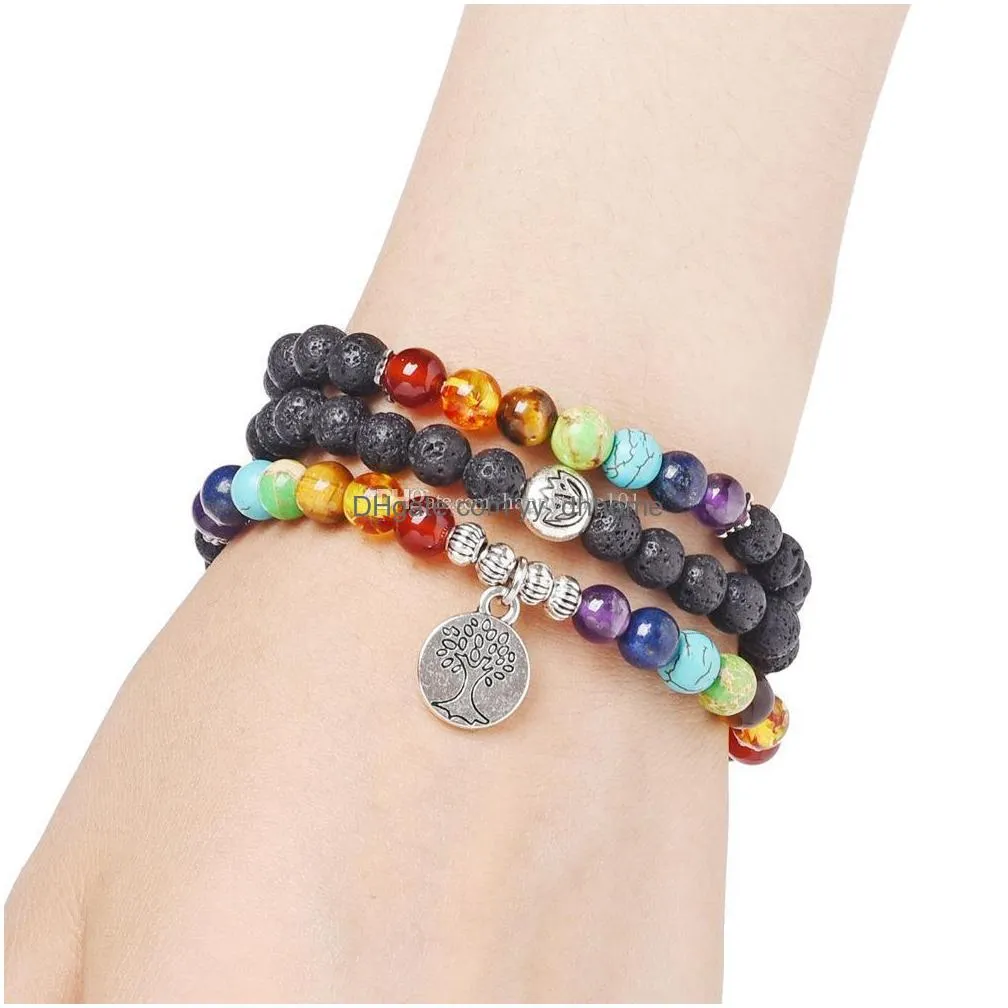 7 chakra double layer natural volcanic lava stone bracelets 6mm yoga beads healing perfume bracelets  oil diffuser bracelet