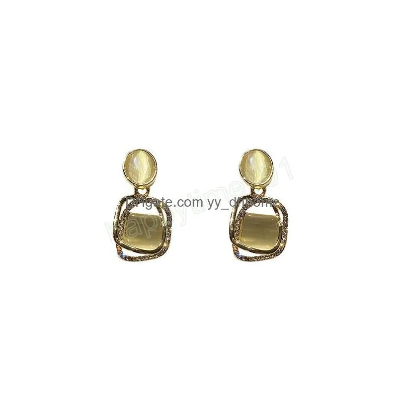 vintage fashion square opal diamond earrings for women korean fashion dangle earring accessories birthday party daily wear jewelry