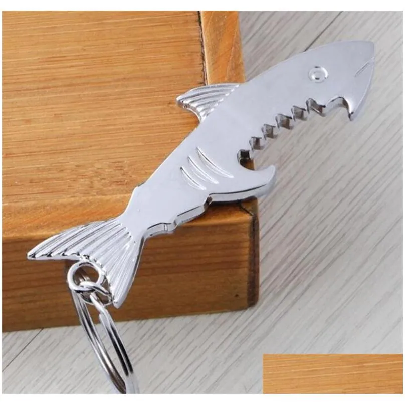 bottle opener keychain promotion gift customized shark shaped zinc alloy beer keys chain women men key rings d 120 j2