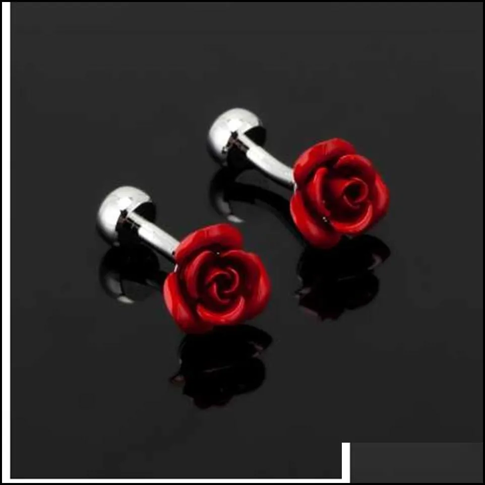 luxury fashion red rose cufflink for mens women vintage antique france shirt cuff links for men jewelry