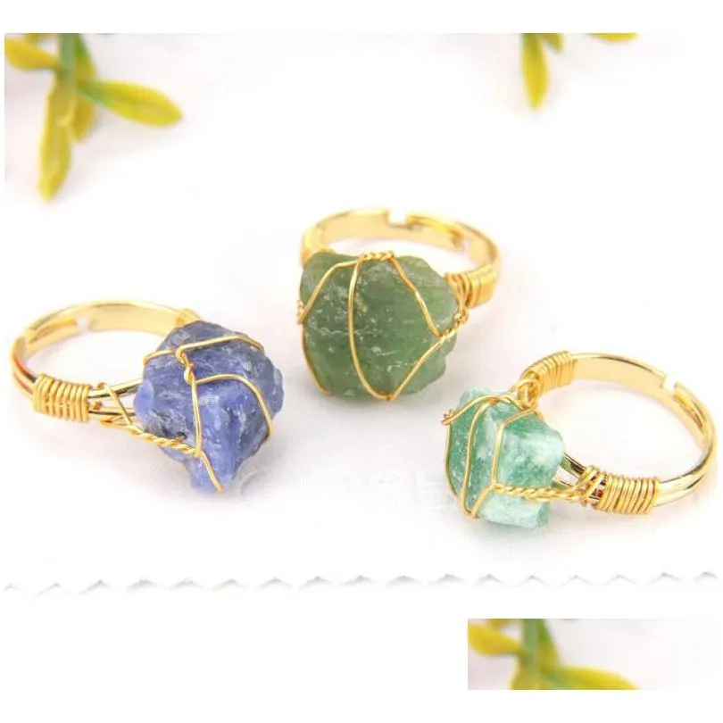 irregular natural crystal stone ring adjustable gold silver plated band rings for women girl fashion party club punk jewelry