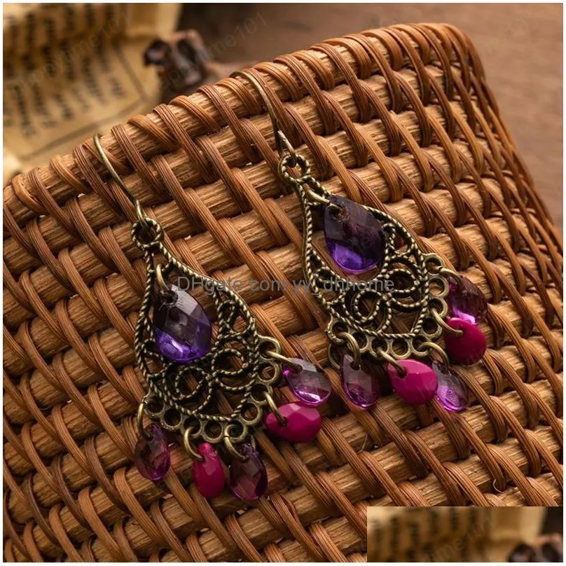 bohemian vintage dangle earrings for women girls ethnic small purple tassel drop earring fashion handmade jewelry