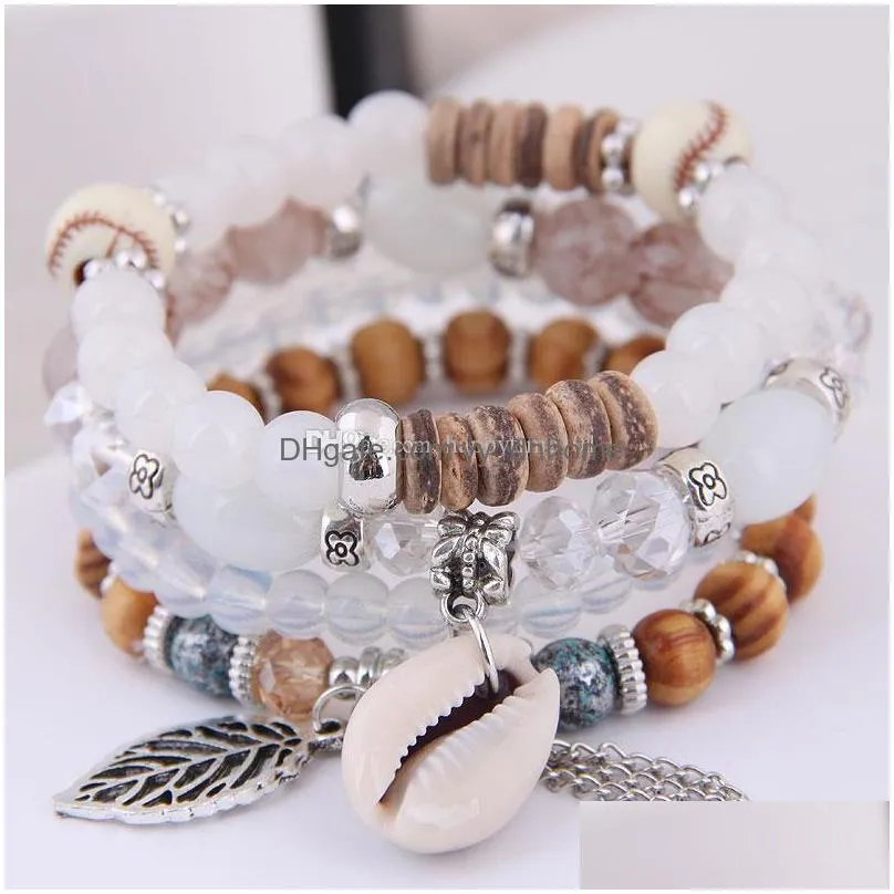 boho beads bracelets for women vintage bracelet femme shell natural stone charm bracelet bijoux multilayer bracelets sets