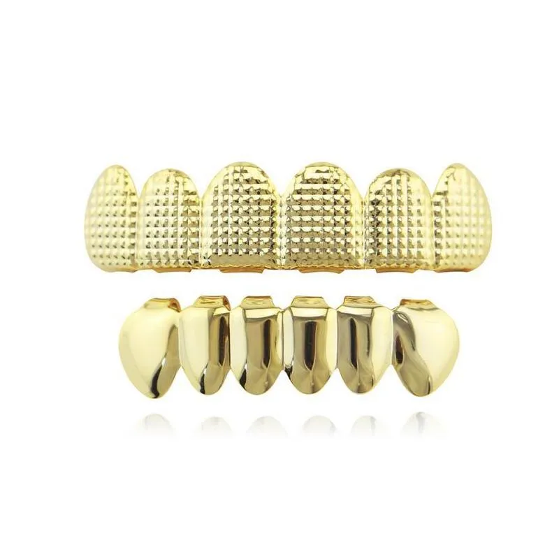 mens gold silver teeth grillz 6 top bottom faux dental tooth grills for women hip hop rapper body party jewelry gift