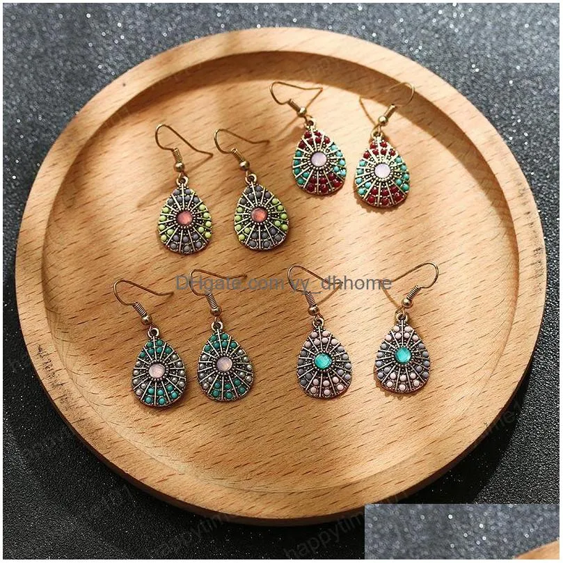 creative diamond drop retro earrings european and american ethnic style earrings wholesale female trinkets