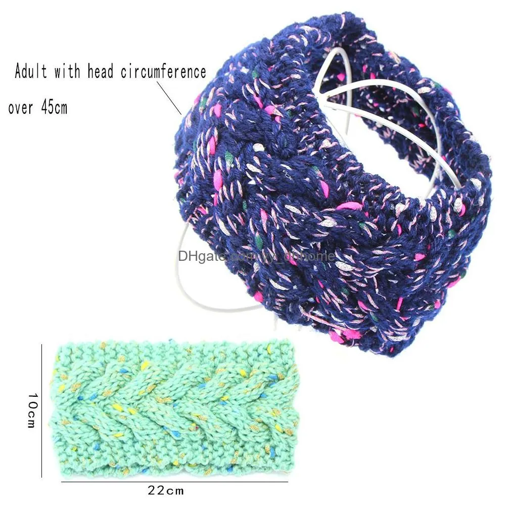 colorful bronzing knitted headband for women winter warm wool crochet turban headwraps hairbands women knitting hair accessories