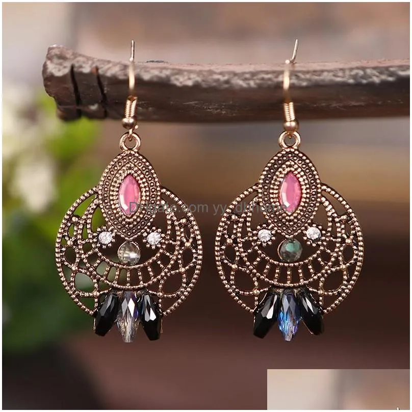 vintage round hollow gold metal earrings for women india jhumka crystal retro dangle earrings thailand jewelry