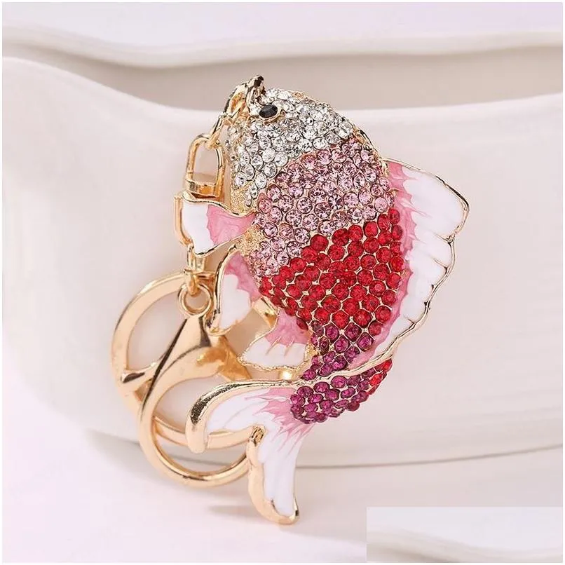 colorful crystal tail fish keychains handbag llaveros keyrings key chains purse bag pendant for car women ornaments