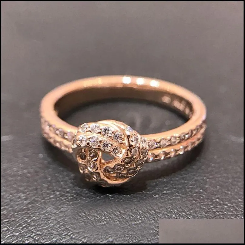 concentric knot ring for pandora 925 sterling silver plated rose gold cz diamond jewelry with original box shiny ladies