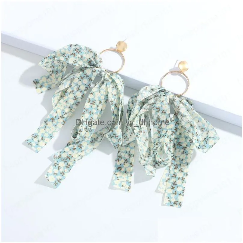 fashion colorful bow earrings long ribbon for womem girls korean floral knotted dangle earrings sweet beautiful jewelry