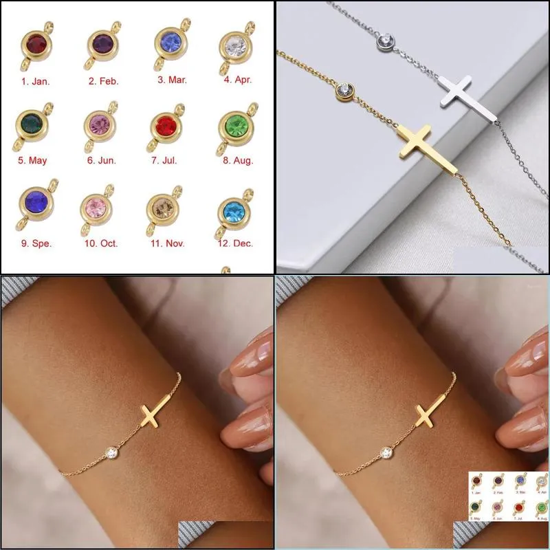 birthstone cross bracelet minimalist for women dainty religiou gift her 18k gold plated holy communion bracelet