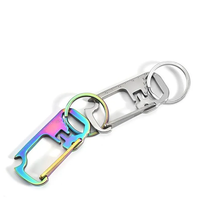 3 colors stainless steel key chain multi function opener ruler keychain hang buckle key ring beer bottle opener cyz2952 high quality