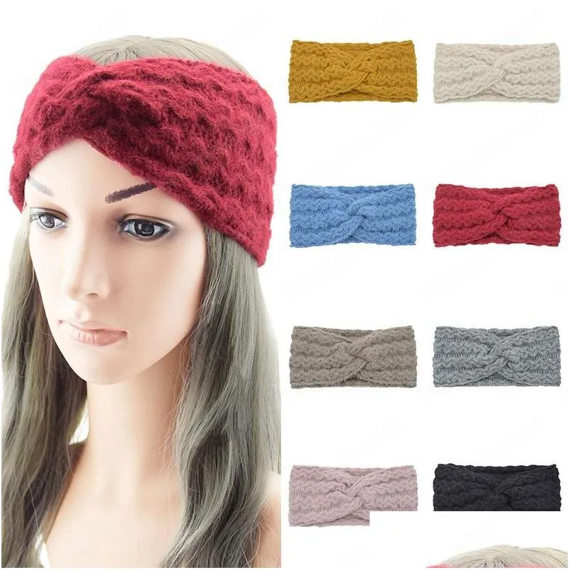 winter warmer ear knitted headband turban for women crochet bow wide stretch solid hairband quality headwrap hair accessories