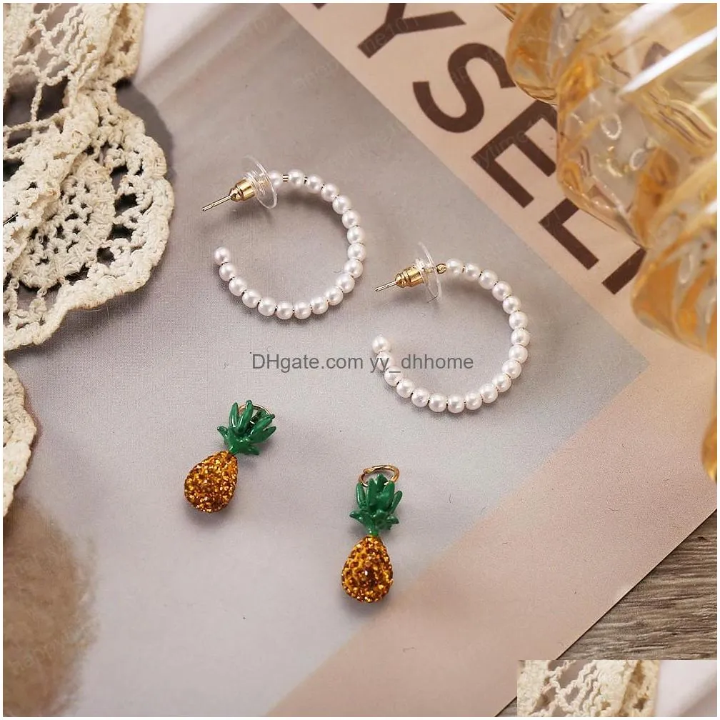  fashion jewelry faux pearl pineapple pendant earrings rhinstone pineapple dangle stud earrings