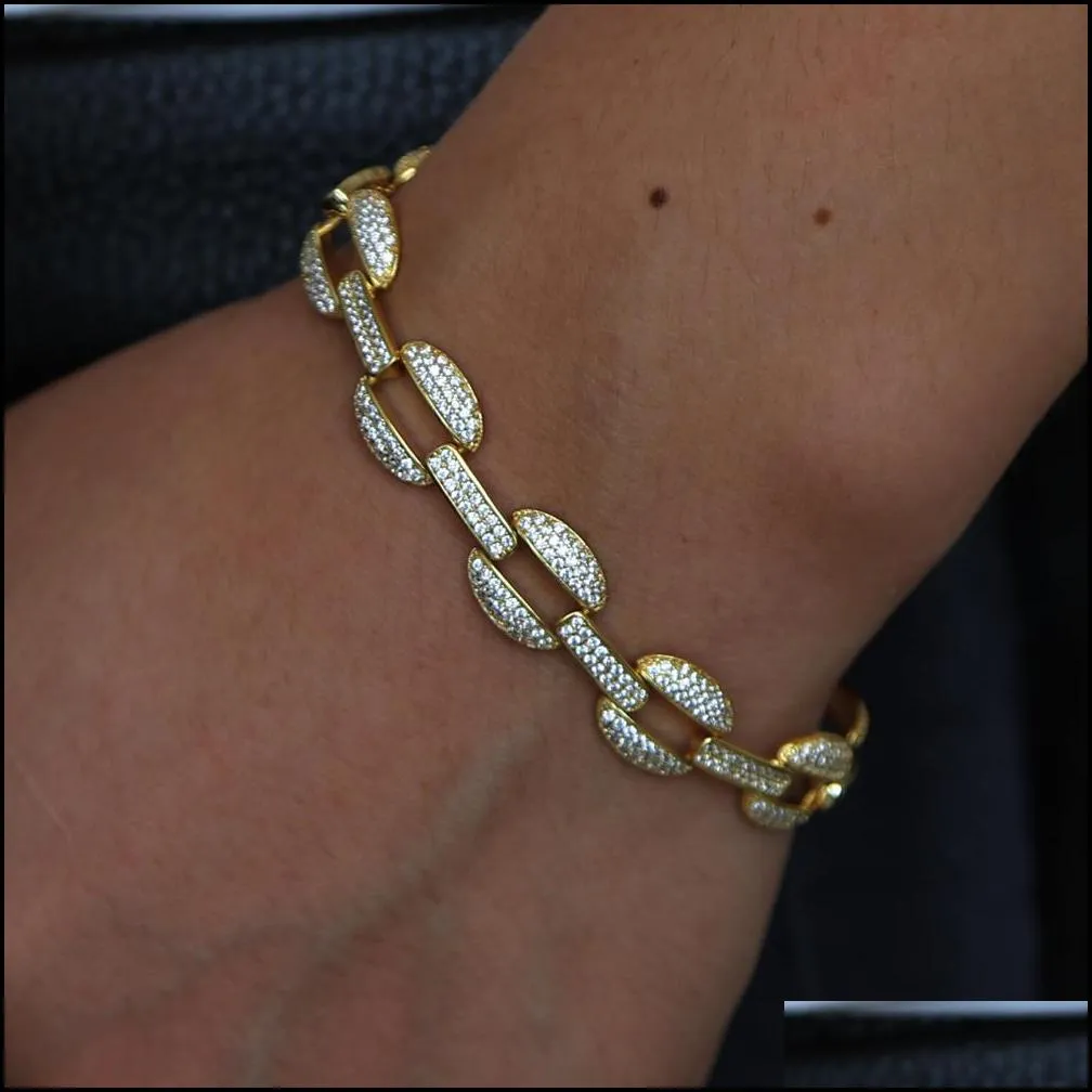 21cm cuban link chain lab diamond cz mens bracelet gold plated iced out bling cool hip hop rock boy men jewelry chain